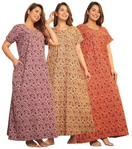 Image of G4Girl Women's Regular Nighty Rajasthani Nighty Rajasthani Gown Jaipuri Nighty Jaipuri Gown Maxi Gown with Pocket - (Combo)
