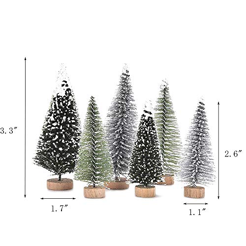 Yahpetes Miniature Christmas Tree 6 Pcs Pine Trees Sisal Trees Snow Frost Ornaments With Wooden Bases For Miniature Scenes, Christmas Crafting And Designing, Mixed Size #TOP1