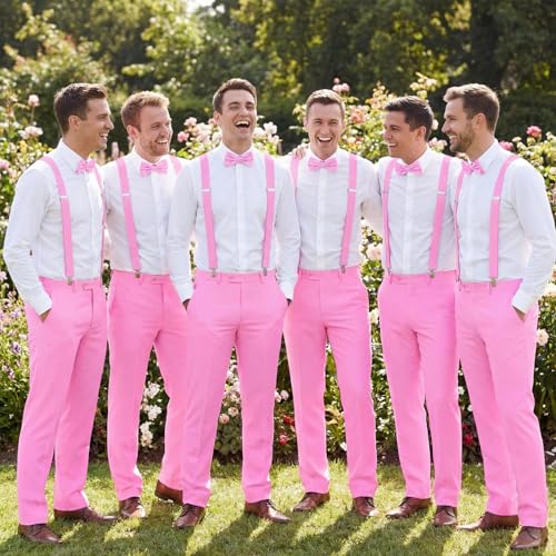 Image of Haysandy 6 Set Men Suspender and Bow Tie Set Bulk Pack Y Back Y Shape Adjustable Elastic Suspender for Adult Women