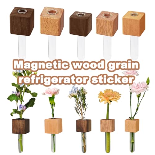Mini jarrones magnéticos de madera y vidrio para nevera miniatura 2