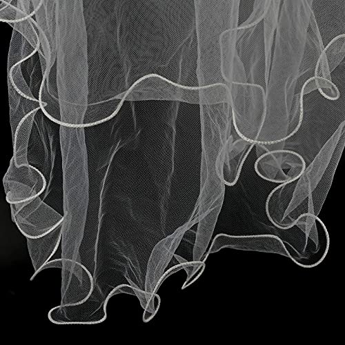 Lystaii Girls Bowknot Rhinestone Flower Veil Girls First Holy Communion Headband Hair Wreath Floral Crown Pearls Crystal Lace Headpiece Veil White for Wedding Party 6