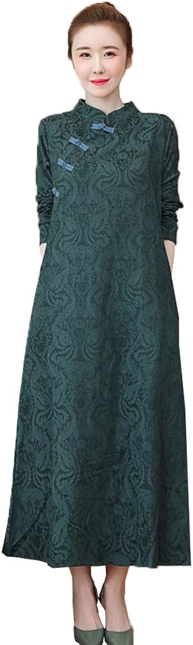 もうほうきょう レディース 綿麻 チャイナドレス ワンピース 長袖 ゆったり 体型カバー カジュアル フォーマル 春秋 3カラー M 2xl カジュアルワンピース 通販