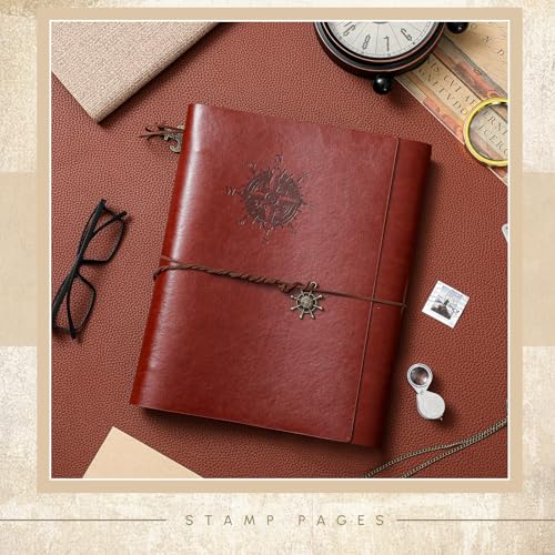Image of Stamp Collecting Album Binder Kit for Collectors, 1 /2 /3 /4 Rows Banknotes Storage Book with 20 Stamp Pages, 4 Ring Binder, Tweezers and Magnifier, for Paper Money Bill Postage, Beginner Hobbyists Gift