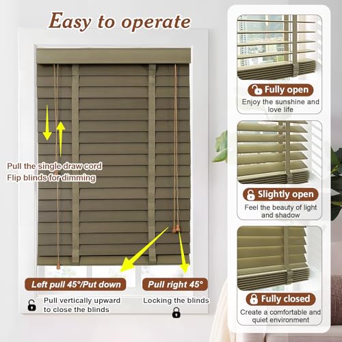 2" Slats Wood Blinds for Indoor Windows, Custom Wood Window Blinds, Wooden Venetian Horizontal Blinds & Shades for Indoor Windows, Office, Living Room, Bedroom