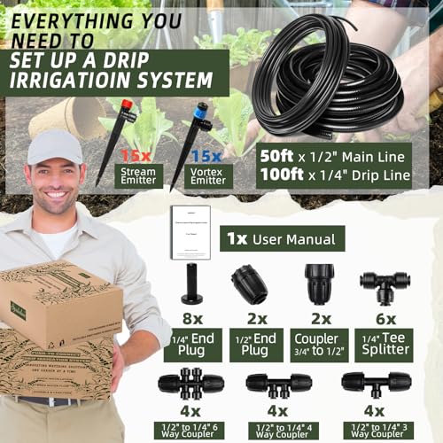 Adjustable Push-to-Connect Drip Irrigation System for Garden Raised Bed