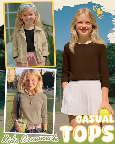 Image of 4 Pack Girls 3 /4 Sleeve T Shirts Kids Crewneck Elbow Sleeve Casual Tops Solid Basic Cute Teen Tees 5-14Y