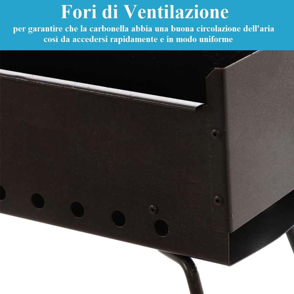 Paluplus Barbecue per Arrosticini in acciaio verniciato Nero, Misura 100x14x75 cm, Canaletta a 4 Gambe Pieghevoli, Grill a carbone per Spiedini con Fori di Ventilazione, Made in Italy -029