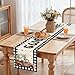 Farmhouse Table Runner with Buffalo Check Border, Sweet Home Design, Cotton Linen, 72 x 13 inches, Black and White