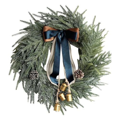 Corona de pino verde artificial – Corona de pino para puerta de entrada | Guirnalda verde festiva para puertas, cintas, decoraciones navideñas, guirnaldas para niños, adultos, familia