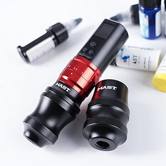 Mast Fold2 Pro Tattoo Kit, Cordless Complete Tattoo Gun Machine Kit, 2 Batteries Power Supply, 2 Grips 40mm & 44mm, Needles Cartridges Black Tattoo Ink Kit