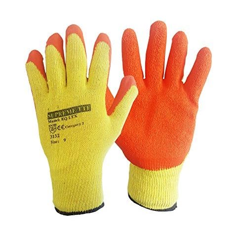 12 Pairs Latex Coated Orange Rubber Work Gloves Mens Safety Builders Gardening (Medium) Cover