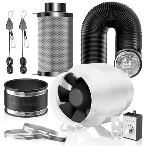 Hon&Guan HI-PE Abluftset Super Luftmenge 360m³/h 100mm Rohrventilator mit Drehzahlregler Aktivkohlenfilter Abluftchlauch Gummimuffe, Fortschrittlicher EC-Motor Lüftungsgebläse Komplettset