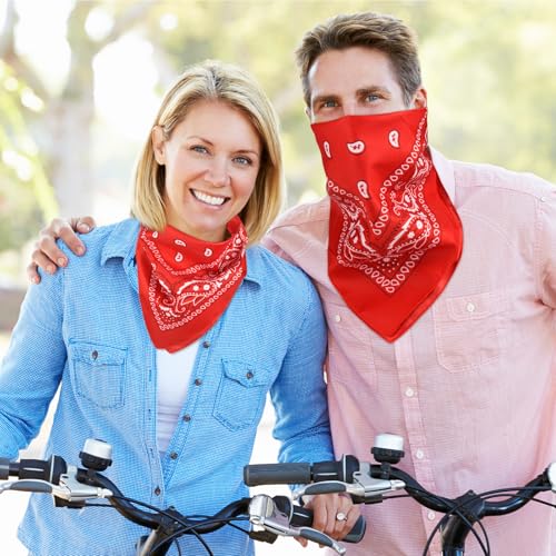 NACHLYNN 10 Stück Paisley-Bandanas, verschiedene Bandanas, Cowboy-Stirnbänder aus Polyester, quadratischer Schal, Kopfbedeckung (10, Rot)