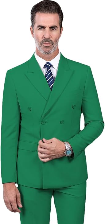 SOLOVEDRESS Mens 2 Pieces Formal Suit Double Breasted Regular Fit Tuxedo Siut Set Blazer Pants for WeddingBlazer+Pant