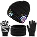 Cappello Bluetooth Sciarpa e Guanti Touch Screen Uomo Invernali Berretto in Maglia con Sciarpa Beanie Hat Collo della Ciarpa Unisex Cappello Sciarpa Guanti Set con Fodera in Pile 3 Pezzi