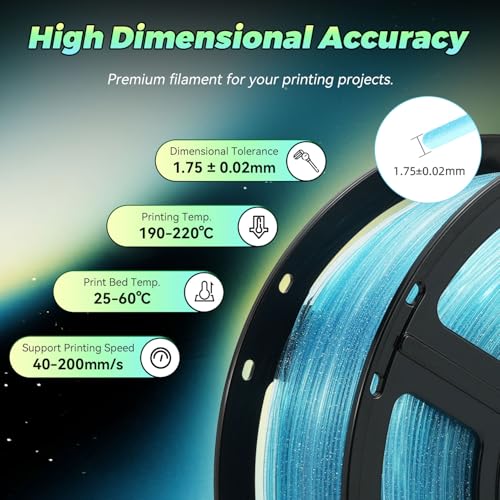 Image of FLASHFORGE Translucent Glitter PLA Mermaid Tears Filament, Shiny Sparkling Gradient 3D Printer Filament, Fast Color Change Between Pale Blue and Light Blue, Adjustable Transparency