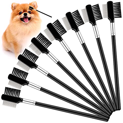 Pet Tear Stain Remover Comb, 8 Pcs Double-Sided Dog Eye Comb Brush, Double Head Grooming Comb, Multipurpose Tool for Small Pet Cat Dogs Crust and Mucus Removal (Silver & Black)