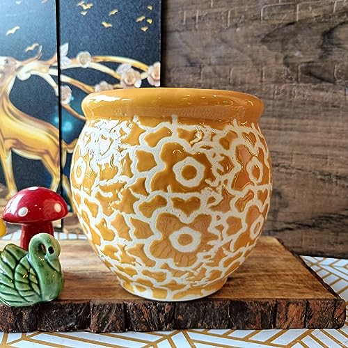 Image of Niyara Ceramic planters pots for Indoor Outdoor Home, Garden Office Decor Balcony Planters Gamla Flower Size Small 6 inches (Yellow Drop)
