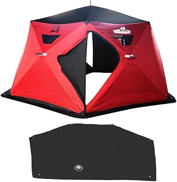 THUNDERBAY Ice Cube Series Pop-Up Hub-Style Ice Fishing Shelter, 68-112 Square Feet of Fishable Area, Portable 6-8 Person Ice Shanty with Quick-Set Floor Removable Shelter Footprint Mat Tarp