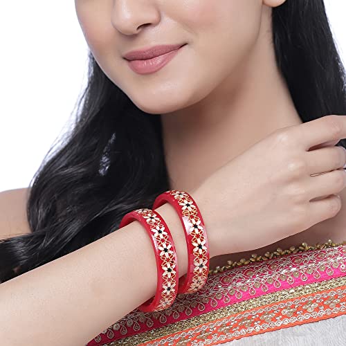 Gold-Plated Green Flower Engraved Bangles Set