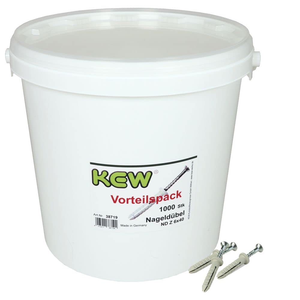KEW 1000x Tacos Con Cabeza Cilíndrica Y Vormontierter Nagelschraube - Expansión - Taco de Nylon Con Einschlagsperre - 6 X 40MM - 1000er-Pack