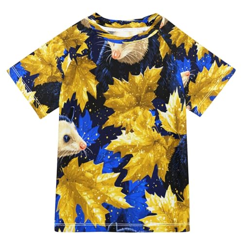 Boys Short Sleeve T-Shirts Opossum Mouse Gold Rashguard Kids Swim Shirts Sun UPF 50+