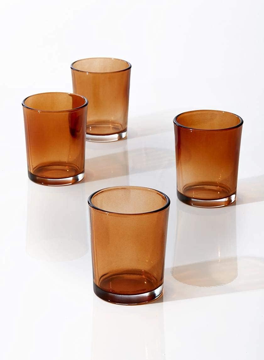 Serene Spaces Living Amber Glass Votive Candle Holders, Ideal for Restaurant Tables, Aromatherapy, Set of 96