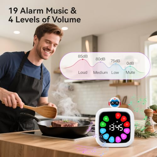 Image of Yunbaoit Digital Visual Timer for Kids, 99-Minute Countdown, Rechargeable | 19 Music Alarm, Pause Function, 9 Optional DIY Color Petal Display, 3 Dolls, for Study, Homeschool, Kitchen