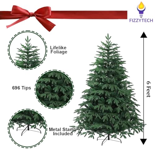 Image of Fizzytech 6 Feet Artificial PE Christmas Tree with 696 Tips, Premium Lifelike Foliage, Strong Steel Stand, Easy Setup, Corner Christmas Tree for Home, Office & Holiday Decoration