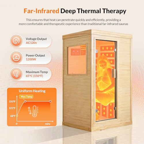Image of OUTEXER Infrared Sauna Home Sauna Spa Room Chilean Pine Wood 1200W Indoor Saunas Low EMF 110V with 7 Color Light