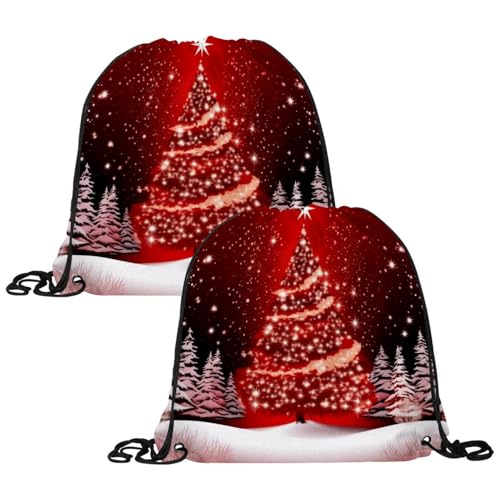 2Pcs Drawstring Backpack, Red Christmas Tree Drawstring Gym Bags String Bags for Sports, Gym, Travel