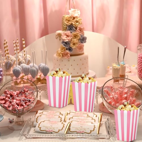 Image of 20 Pcs Pink Popcorn Boxes Mini Popcorn Bags for Party Small Puffed Rice Bowl Buckets Pink and White Striped Bags Paper Puffed Rice Container for Birthday Party Favor Movie Night Supplies