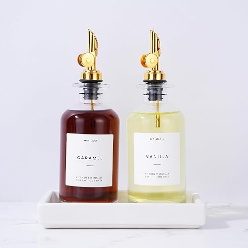 Molimoli Botella dispensadora de aceite de oliva para cocina, dispensador de jarabe de café con vertedor pesado, dispensador de botellas de vidrio