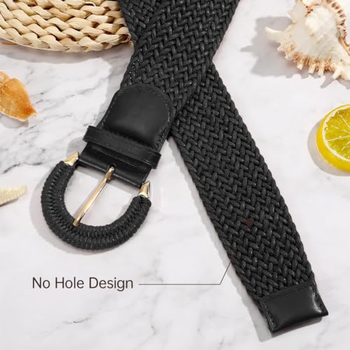 Image of SANSTHS Women Wide Woven Belt for Dresses Fashion Rattan Braided Waist Belt Straw Raffia Boho Belt for Jeans