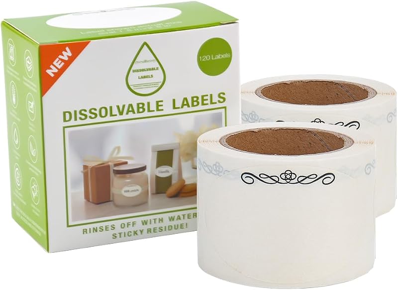 L LIKED 240 Dissolvable Food Labels 1-1/2"x2-1/2 for Canning Jars | Dishwasher safe, prevents cross contamination. For butcher shops, meal prep & HACCP compliance on containers