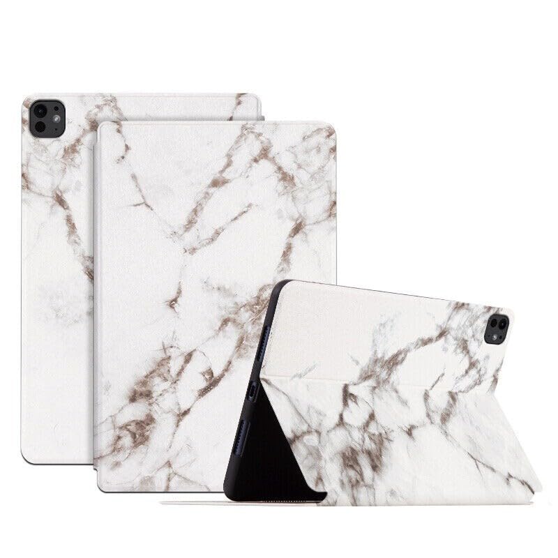 Étui iPad Pro 13 M4 2024 protection tablette marbre blanc support cuir
