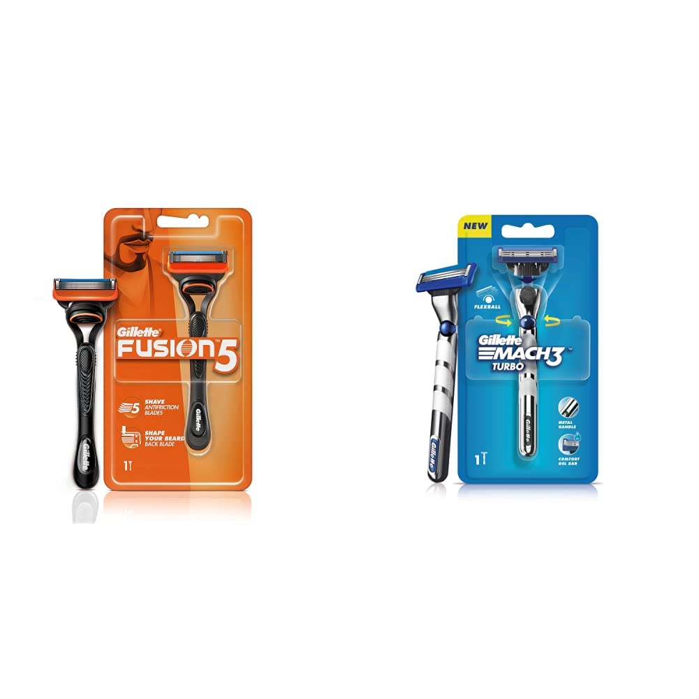 Fusion Manual Razor for Men for Perfect Shave and Perfect Beard Shape & Gillette Mach3 Turbo Men’s Razor with Flexball Technology