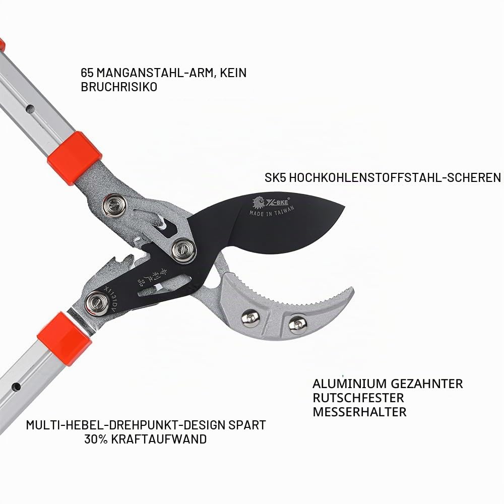 NEWFUN Astschere Teleskop, Grifflänge 65-100 CM, Hochleistungs-Astschneider mit Arbeitssparender Getriebestruktur, Scharfe SK-5-Kohlenstoffstahlklinge, Rutschfester Griff