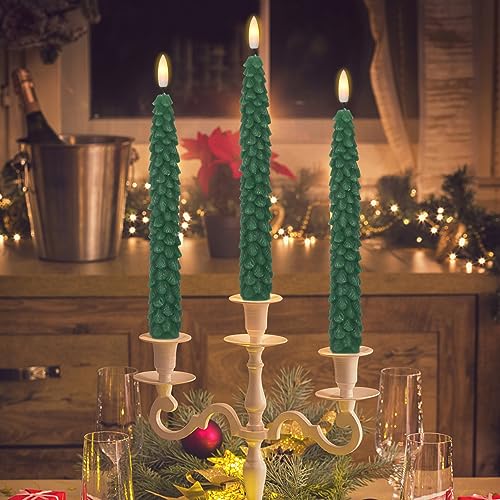 Image of GenSwin Christmas Tree Flameless Taper Candles candlesticks Remote Timer | Christmas Tree Candlesticks,Battery Operated Led Candle, Christmas Home Decoration,Green, 4 Pack, 0.78 inch x 9.8 inch