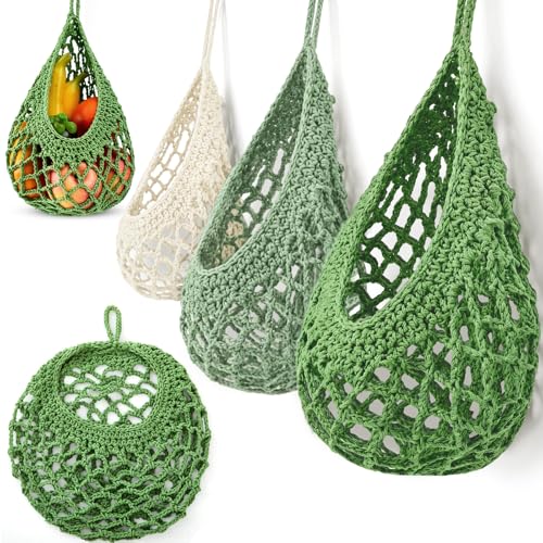 Image of Honeydak 3 Hanging Baskets, Spring Color, Crochet, Cotton Rope