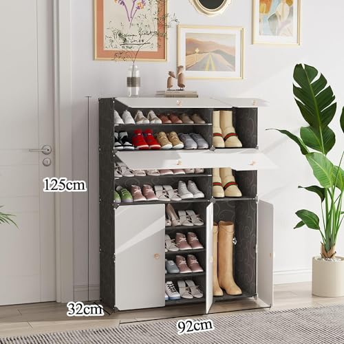 Image of Premium Multipurpose Modular 𝟏𝟐 𝐒𝐇𝐄𝐋𝐅 Plastic Shoe Rack for Home with 7 Door | Stackable Organizer | Waterproof & Dustproof | Space Saving Storage for Home, Bedroom & Entryway - Black