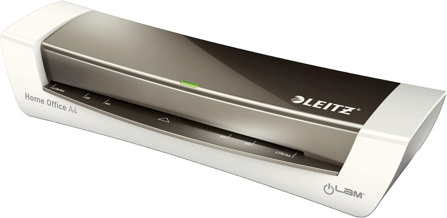 Leitz, Laminator iLAM Home Office A4, Odpwiedni do Domowego Biura, Kolor Szary, 73680089 & Leitz 74300002 Folia Do Laminatorów, Bezbarwny, 100 Sztuk