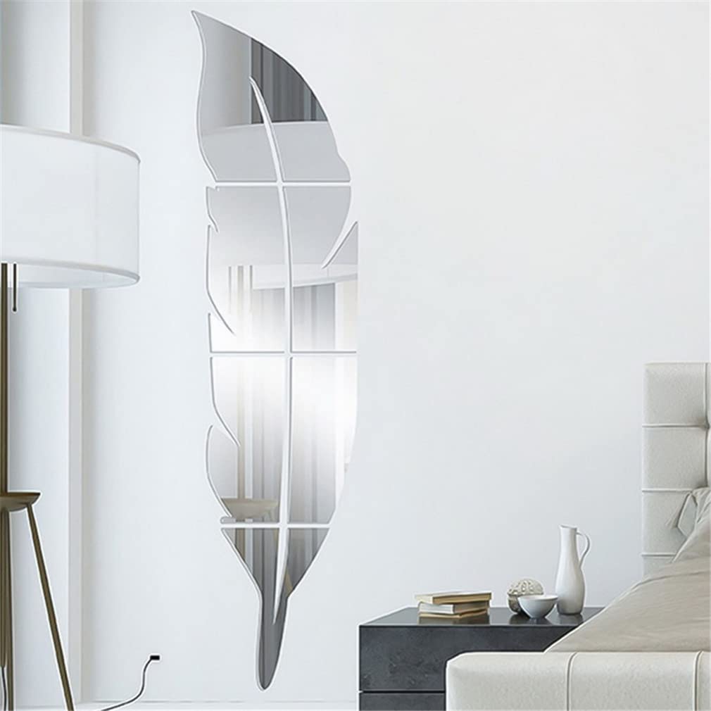 Miroir plume autocollant 3D amovible acrylique argenté réfléchissant