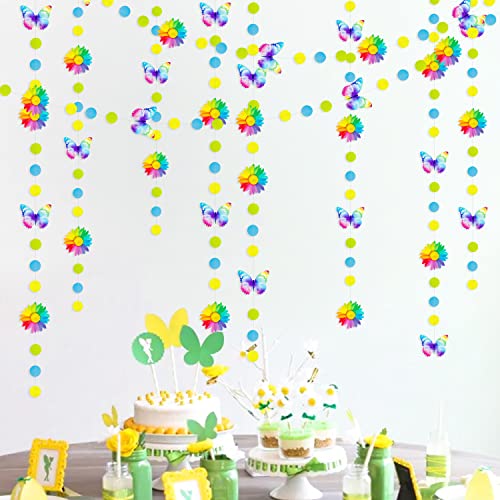 Image of Rainbow Butterflies Sunflower Garland Colorful Blue Yellow Green Circle Dot Hanging Paper Streamer Banner for Spring Summer Birthday Engagement Wedding Bridal Shower Fiesta Party Decorations Supplies