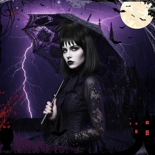 Image of S-noilite Lydia Deetz Wig, Black Ghost Bride Costume Wig and Detachable Bun with Chocker for Women's Halloween Cosplay Party 16 inch