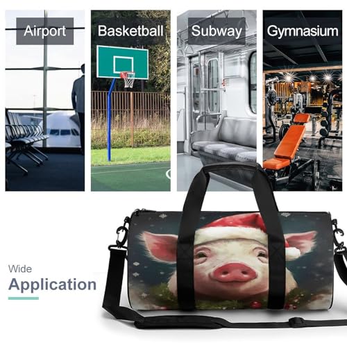 Cylindrical Gym Bag,Christmas Pig Sports Gym Bag,Workout Bags,travel Weekender Bag,Duffle Travel Bag for Men Women, 17.7in/9in/9in, style3