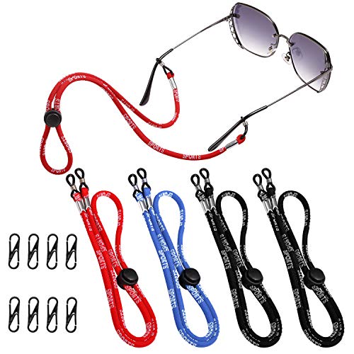 Featoop 4 PCS Eyeglass String Holder Straps, Glasses Chains Cord with 8 Lanyard Clips, Premium Sports Sunglasses Strap for Women Men Kids, Adjustable Eyewear Retainer