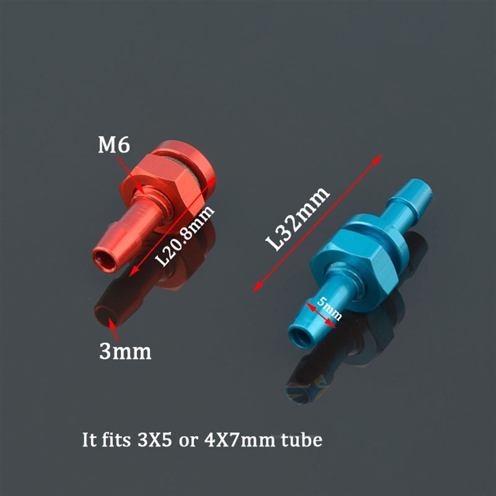 RC Boat Nipples L32mm / L20.8mm M6 Thread Rc Boat Fuel Nozzles for 3X5/4X7mm Tubes(Size:Red L20.8mm)