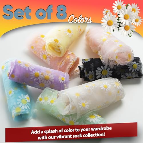 Translucent Daisy Socks Women Fashion Sheer Socks | See Through Mesh Socks for Women | Floral Tulle Socks Set of 8 Pairs in Assorted Colors (US sizes 5-8) 6