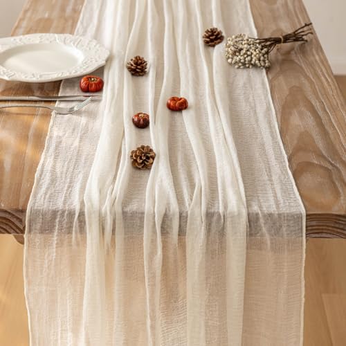 Image of White Cheesecloth Table Runner Fall Boho Wedding Birthday Party Home Decor